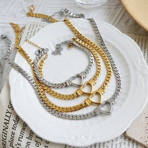 Stainless Steel Jewelry Sets For Women Luxury Love Heart Chain Necklace Bracelet